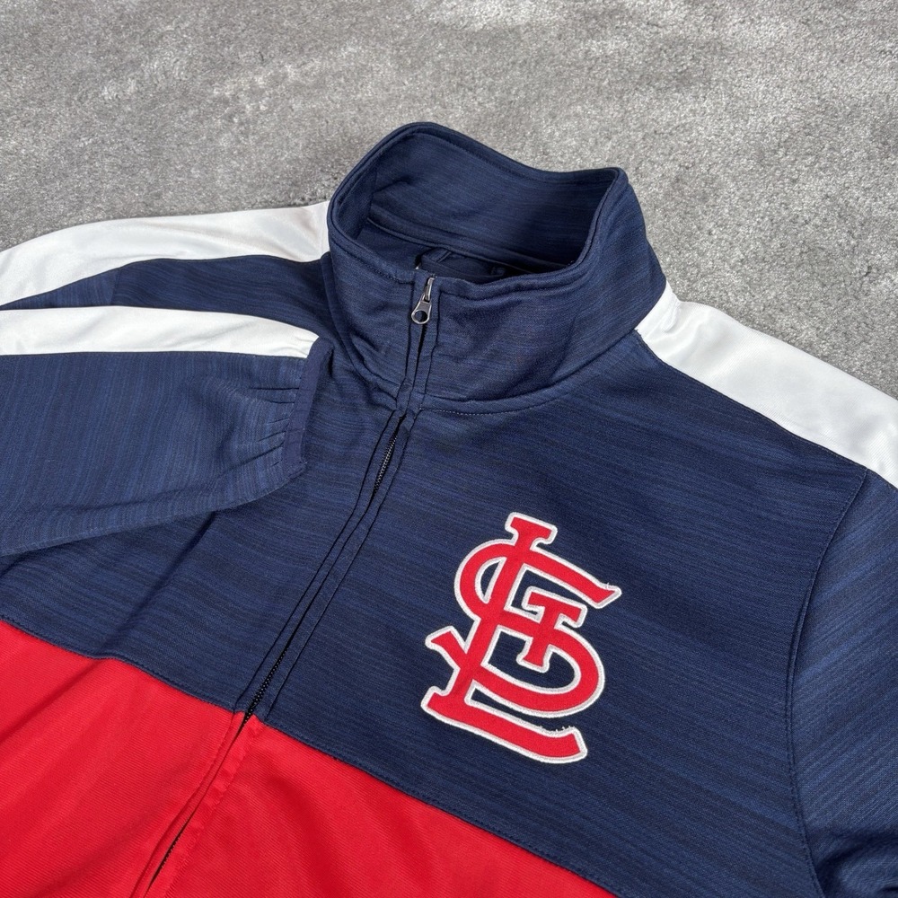 St Louis Cardnials Track Jacket Mens L Full Zip Blue Red Embroidered Logo GIII